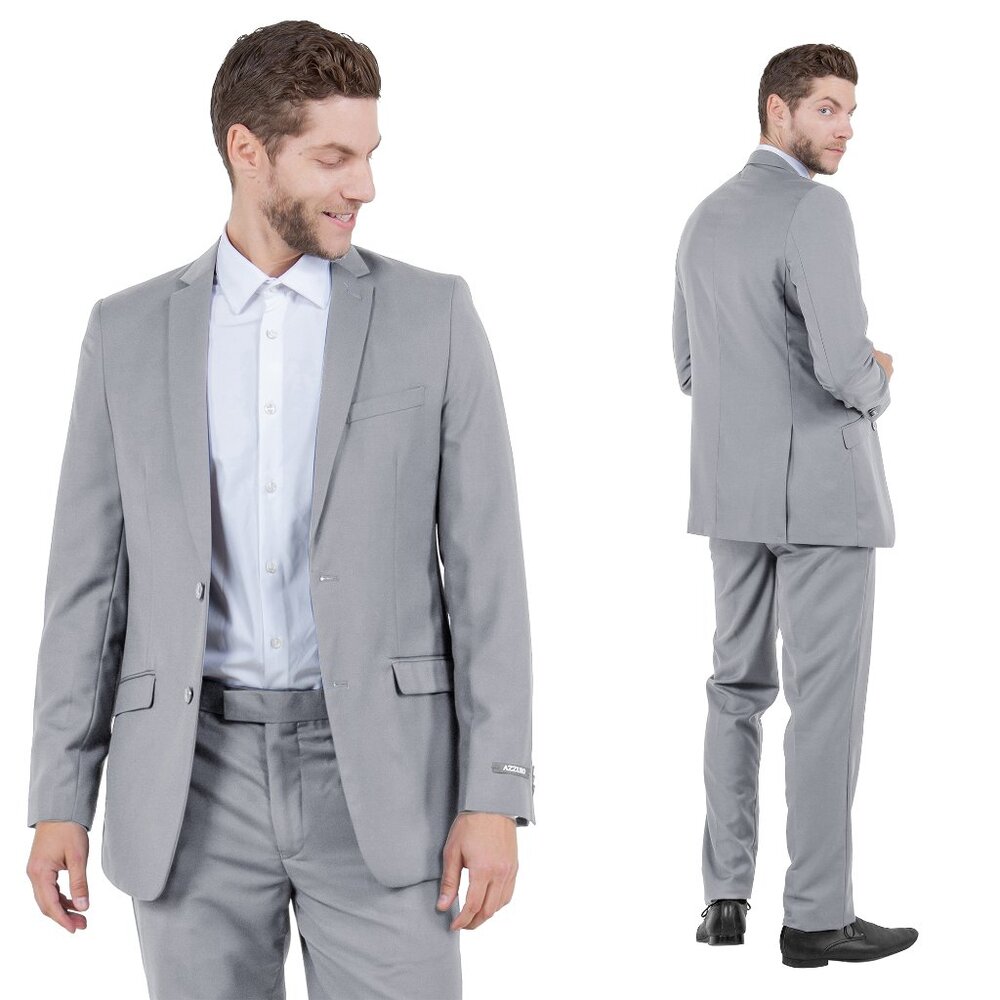 Azzuro's Premium Polyester Slim Fit 2pc Mens Suit, Light Gray